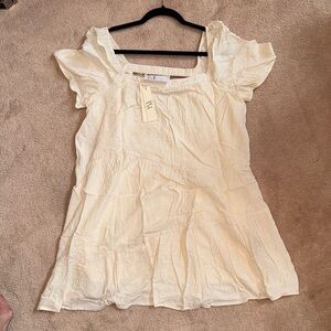 Lovestitch Cream Flutter Sleeve Mini Dress